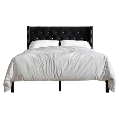 CraftPorch Luxurious Velvet Wingback Tufted Upholstered Bed