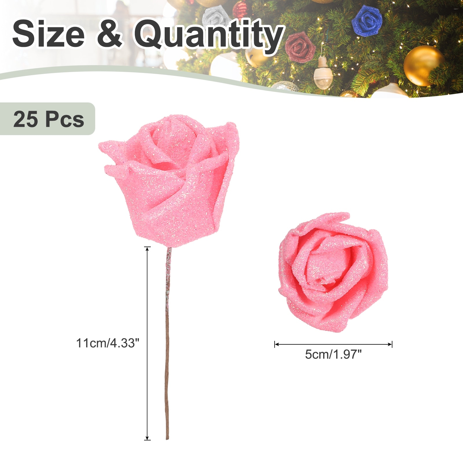 Glitter Roses, Foam Artificial Flowers Roses Heads Real Looking Fake Flowers Bulk with Stem