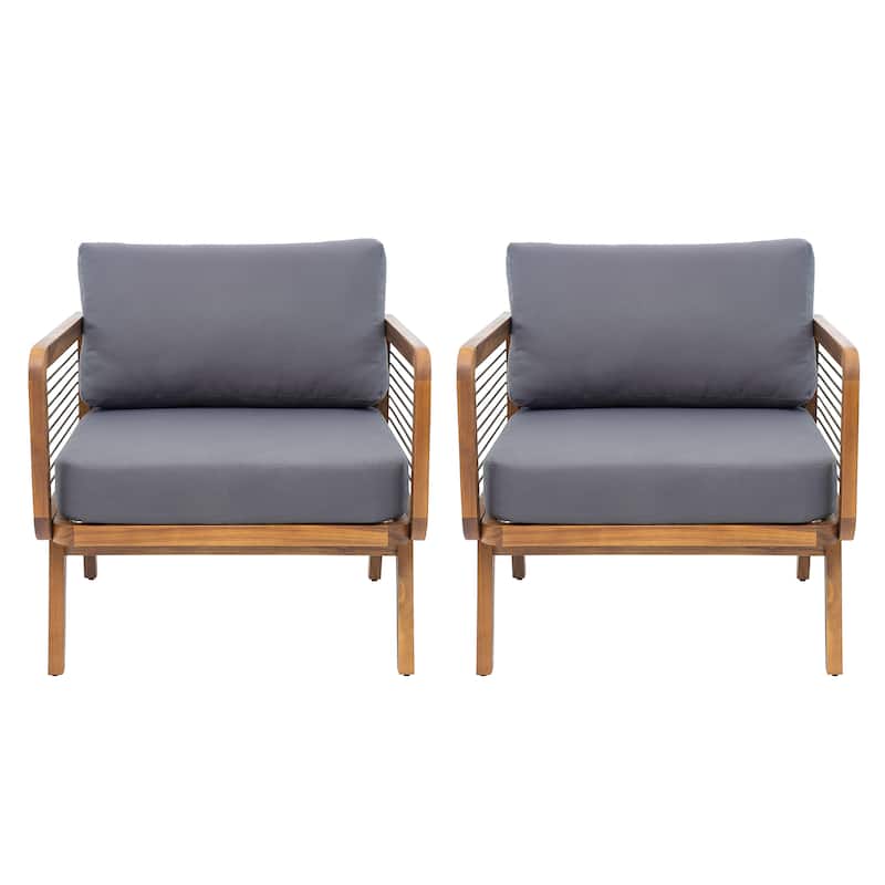 Scott Living - Talia Outdoor Modern Armchair with Grey Cushions and Acacia Wood Frame