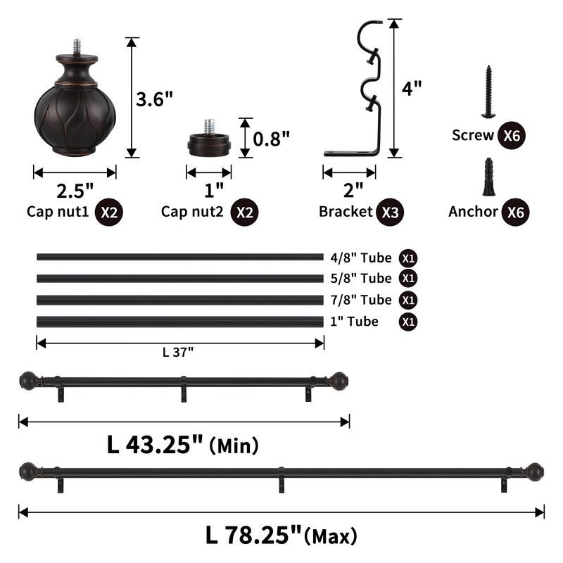 KAWOTI Adjustable Double Curtain Rod