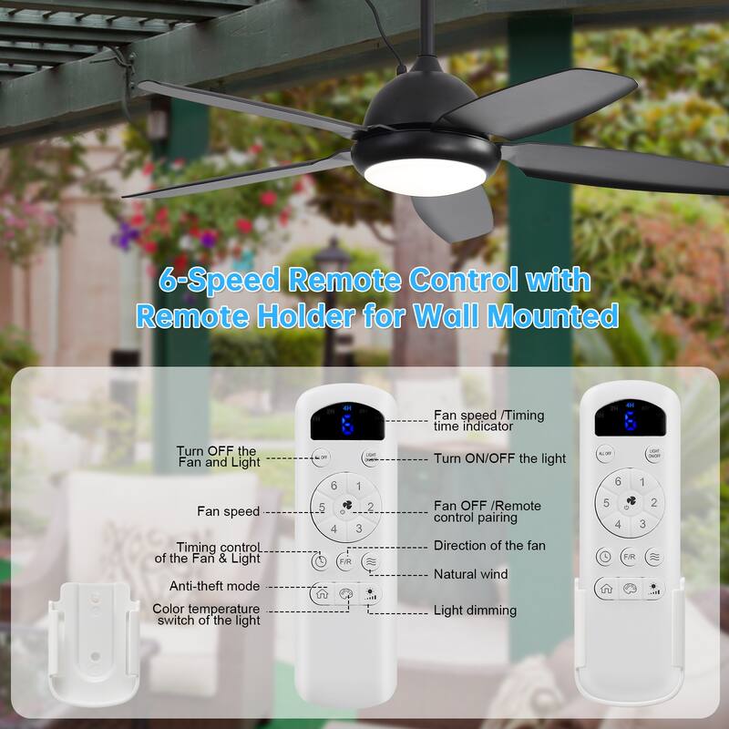 Sofucor 52 Inch Waterproof Outdoor Ceiling Fan with Lights and Remote,IP65 Hanging Gazebo Fan,Wet Rated Plug in Fan with Cord