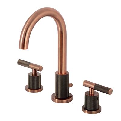 Kingston Brass Convergent Two-Handle 3-Hole Deck Mount Widespread Bathroom Faucet with Knurled Handle and Brass Pop-Up Drain