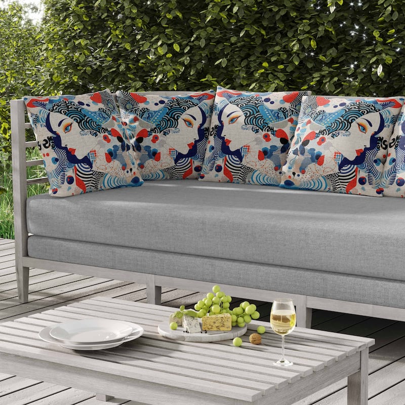 Modern Magic Indoor/Outdoor Reversible Throw Pillow Blue and Red