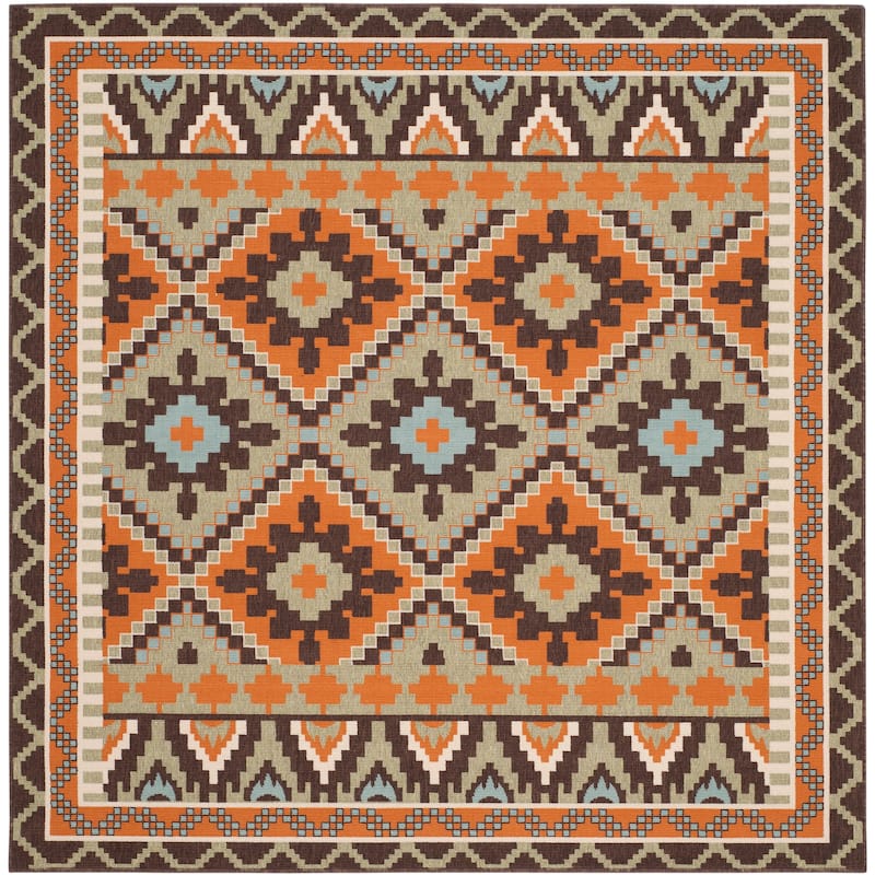 SAFAVIEH Veranda Vitaline Indoor/ Outdoor Waterproof Patio Backyard Rug - 6'7" Square - Green/Terracotta