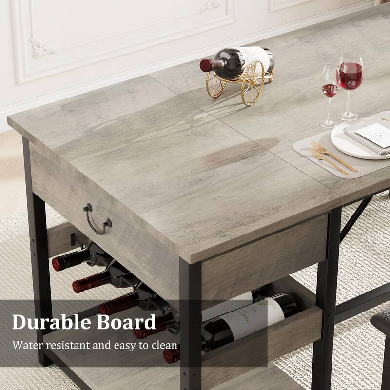 3 Piece Dining Table with Upholstered Benches, Storage Drawer