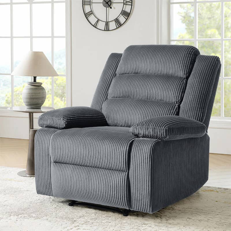 Classic Corduroy Upholstered Push Back Manual Recliner Chair - Drak Grey