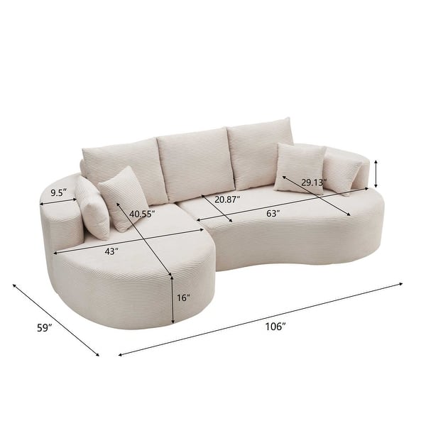 dimension image slide 4 of 6, Christopher Knight Home - 106'' Cloud Curved Sectional Sofa with Right Chaise Lounge and Ultra-Soft Foam Comfort
