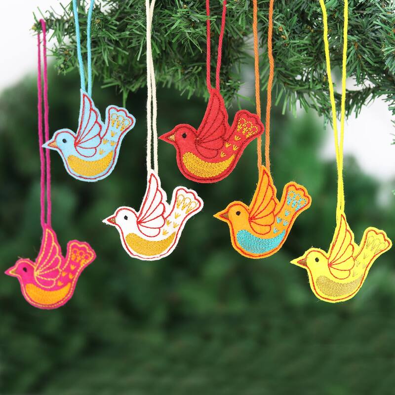 Novica Handmade Peace Messenger Embroidered Wool Holiday Ornaments (Set Of 6)