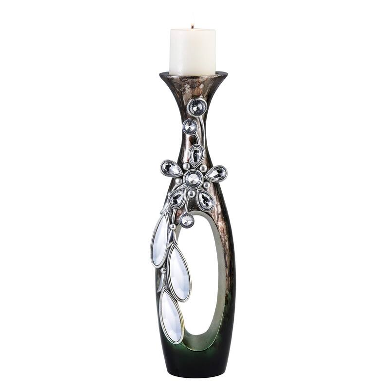 HomeRoots 16" Ornate Faux Crystal Tabletop Pillar Candle Holder - 6