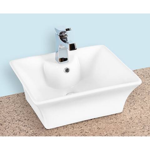 Fiore K56, 19x16 Rectangle Above the Counter Ceramic Bathroom Vanity Vessle Sink, Modern Style Counter Top Vanity Art Basin