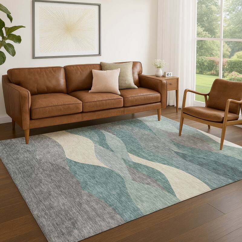 Machine Washable Indoor/ Outdoor Modern Horizon Chantille Rug