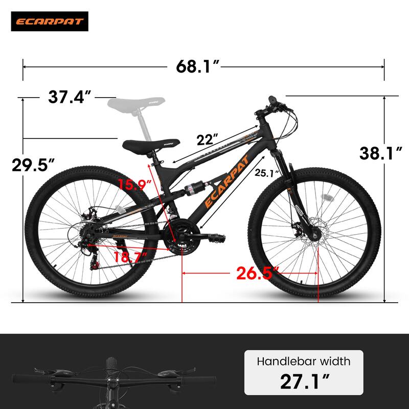 26 Inch Mountain Bike with 21 Speed Drivetrain, Dual Disc Brakes, Shock Absorbing Fork, for Trail, Urban Riding
