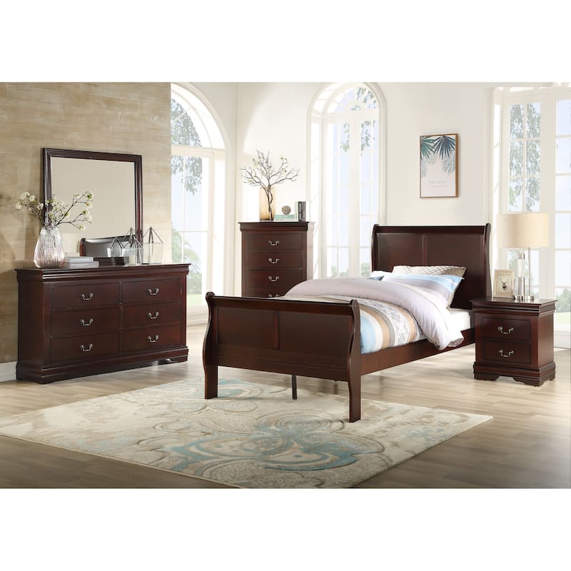 Lillie 6 Piece Cherry Sleigh Bedroom Set - Full