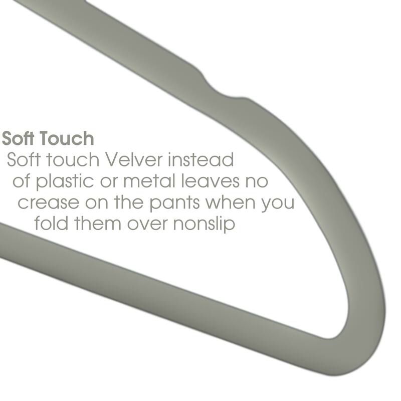 Elama Home 100Pc Velvet Slim Clothes Hangers w/ SS Swivel Hooks Gray