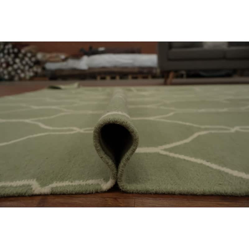 Hand Woven Oriental 100% Wool Carpet Southwestern All-Over Green Kilim Area Rug - 10' 10'' X 7' 10''