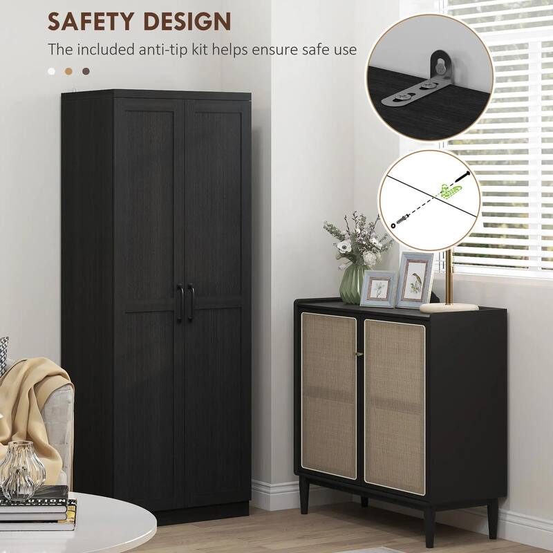 63" 2-Door Kitchen Pantry, Freestanding with 2 Adjustable Shelves