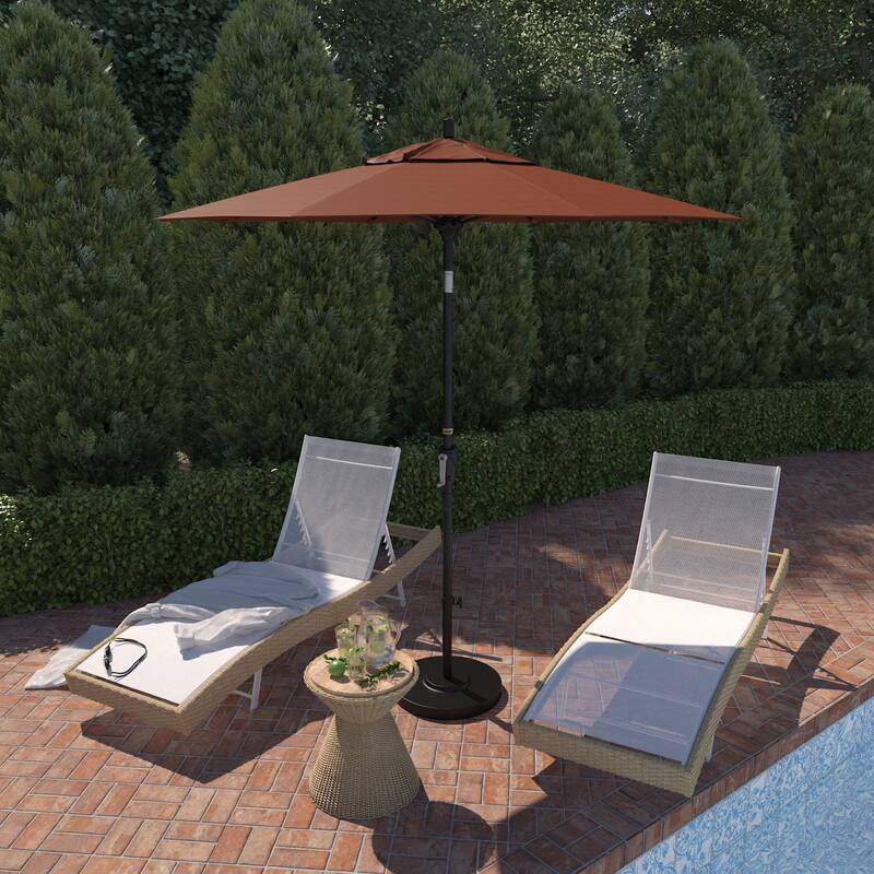 California Umbrella 75' Round Crank Lift Push Button Tilt Black Aluminum Patio Umbrella, Olefin
