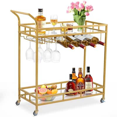 Bar Cart, Home Bar Serving Cart, Wine Cart with 2 Mirrored Shelves