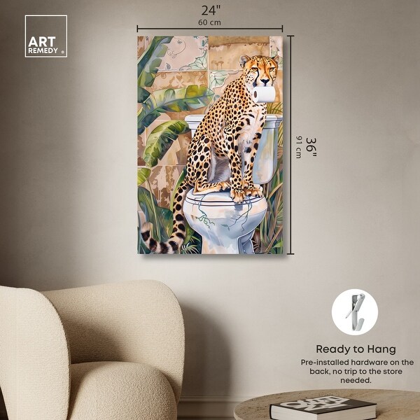 Cheetah Toilet Canvas Jungle Bathroom Art by Art Remedy - On Sale