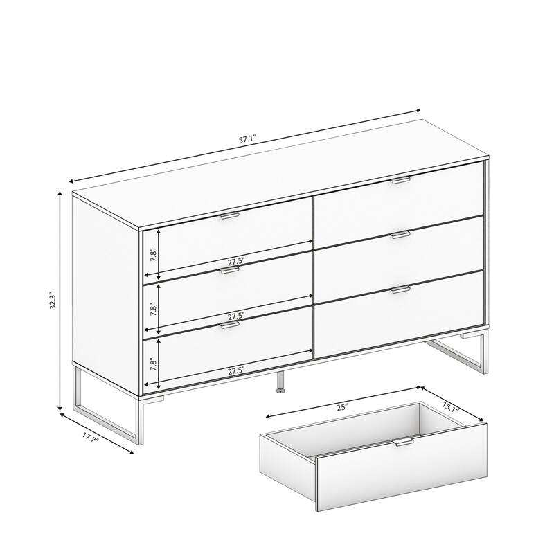 Kappesberg New Collins 2-Piece Bedroom Set, 6-Drawer Dresser and One 2-Drawer Nightstand
