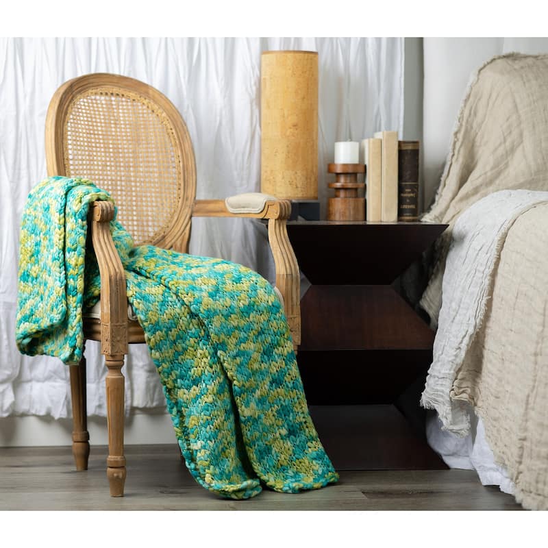 Cottage Home Maddison Wool Acrylic Blend Throw Blanket - Green/Blue