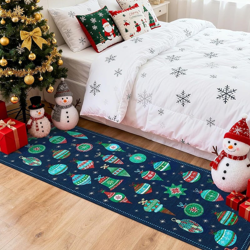 Christmas Winter Snowflake Washable Area Rug for Living Room, Bedroom, Blue
