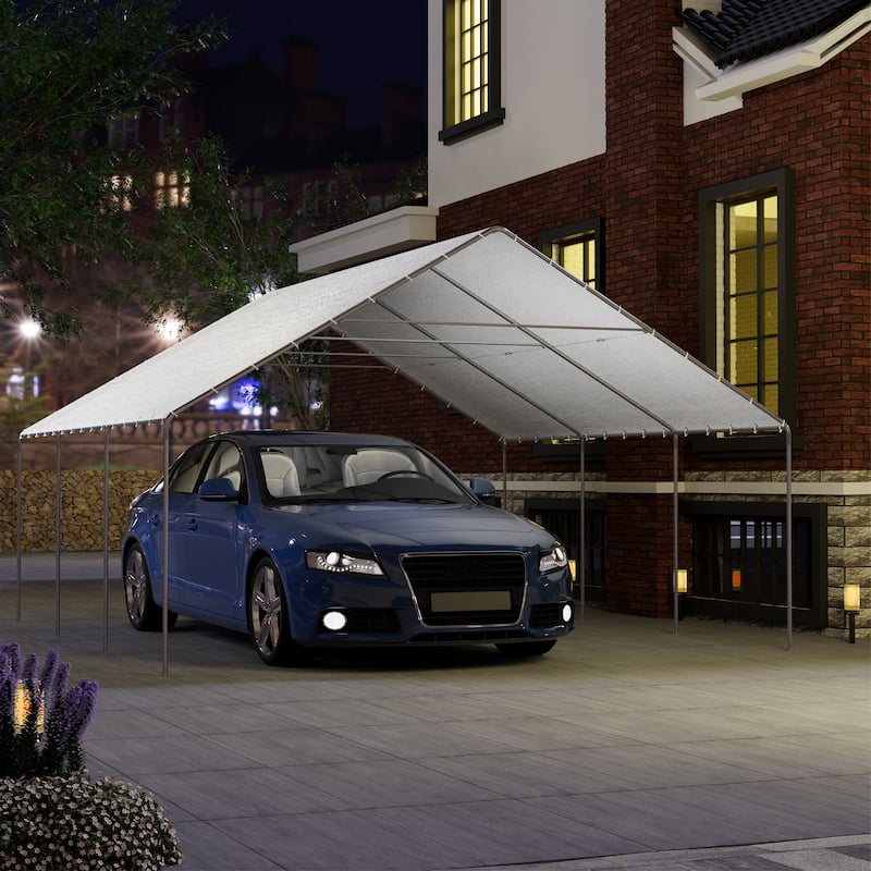 Heavy Duty Carport, Waterproof & UV Resistant Garage Cover with 8 Heavy-Duty Galvanized Steel Poles, Tool-Free Assembly
