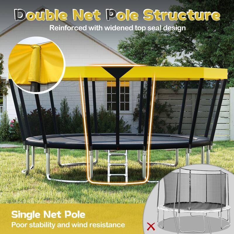 Gymax 16 FT Outdoor Trampoline w/Non-Slip Ladder Enclosure Net &