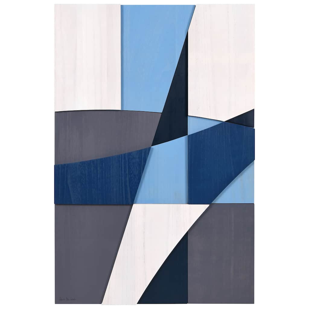 Empire Art Direct Whispers of Blues Hand Made & Hand Finished Solid Wood Abstracts Wall Art