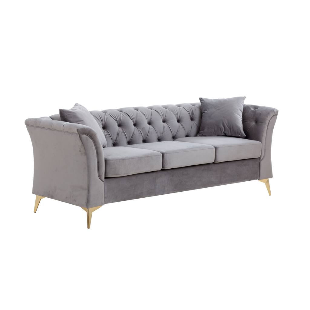 3 Seat Bench Velvet Button Tufed Loveseat Living Room Chesterfield Curved Sofa Couch