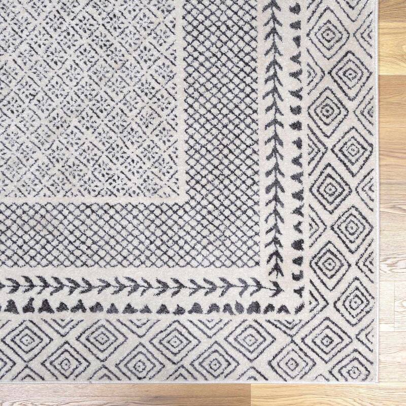 Hauteloom Burdette Living Room, Bedroom Area Rug - Charcoal, Off White - 2' x 2'11"