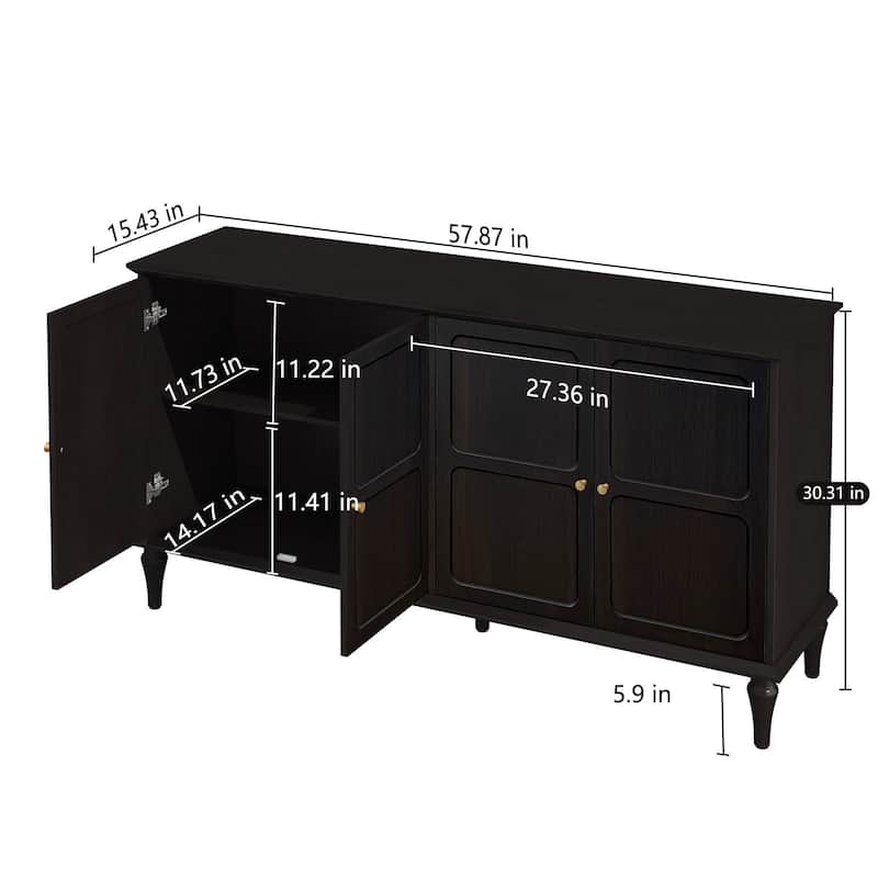 58" Mid-Century 4-Door Cabinet