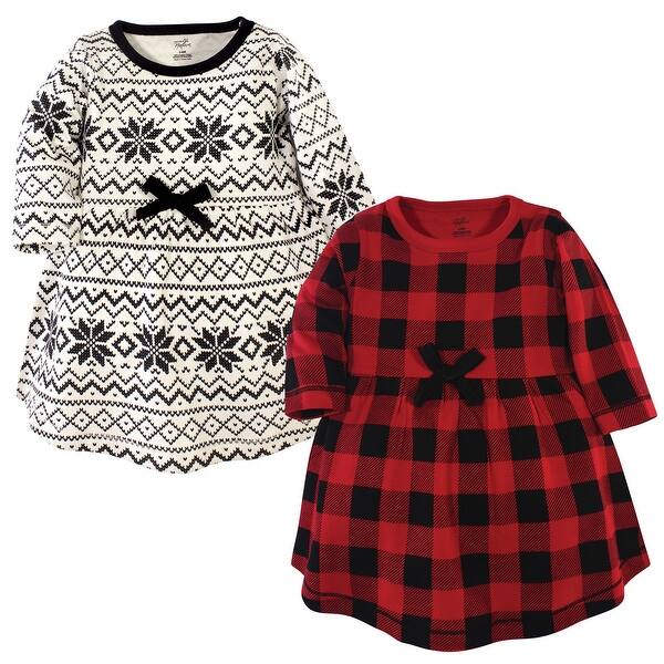 slide 2 of 2, Touched by Nature Baby and Toddler Girl Organic Cotton Long-Sleeve Dresses 2pk, Buffalo Plaid 2T - Baby Toddler Buffalo Plaid Long Sleeve