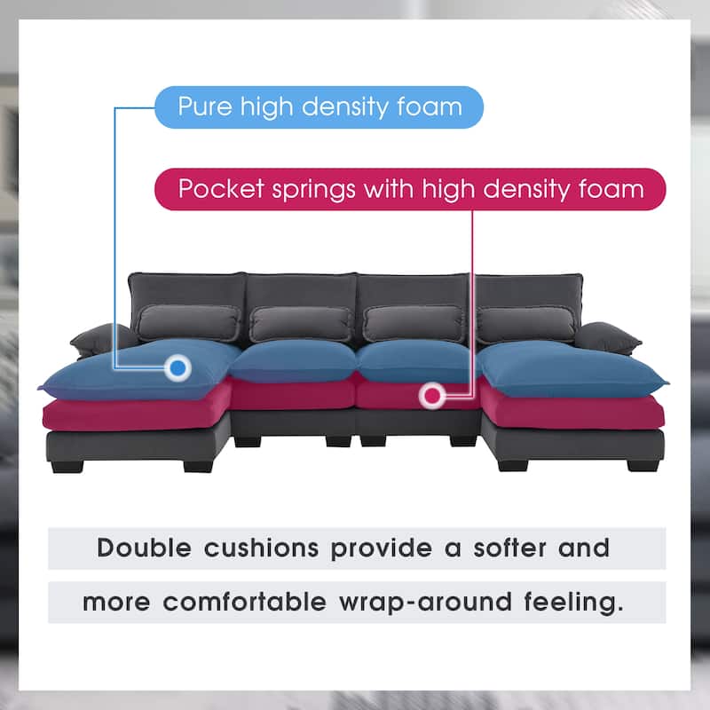 Gray Modern U-Shaped Modular Sectional Sofa with Double Chaise Lounge