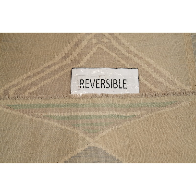 Hand Woven Oriental 100% Wool Carpet Southwestern Tribal Beige & Ivories Kilim Runner Rug - 10' 5'' X 2' 9''
