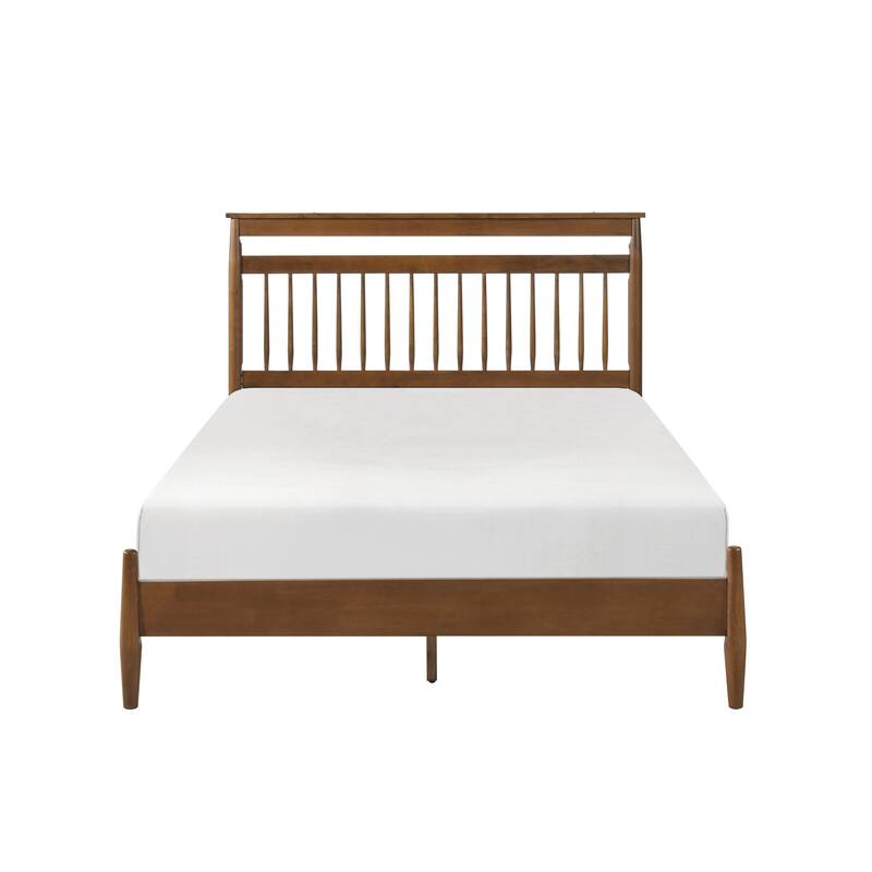 Queen Platform Bed with Chestnut Finish Wood Frame - Transitional Design, Bed in a Box