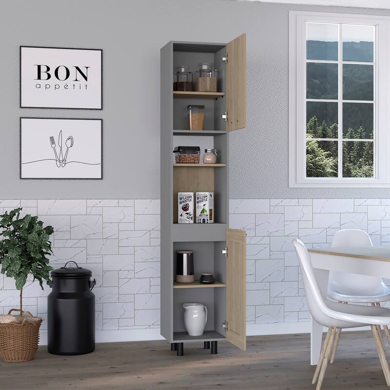 Hasselt Kitchen Pantry, Double Door, Six Shelves -Light Pine - Multicolor
