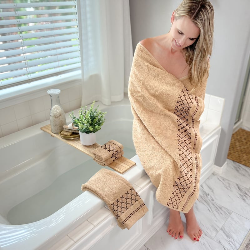 KAFTHAN Textile Plaid Turkish Cotton Bath Towels (Set of 4) - 59"L x 35"W x 0.5"H