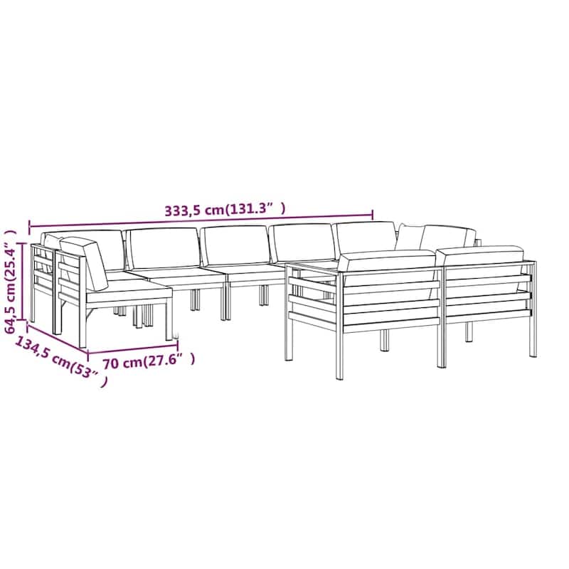 vidaXL Patio Lounge Set Outdoor Sectional Sofa Set Table Aluminum Anthracite - 27.6" x 27.6" x 25.4"