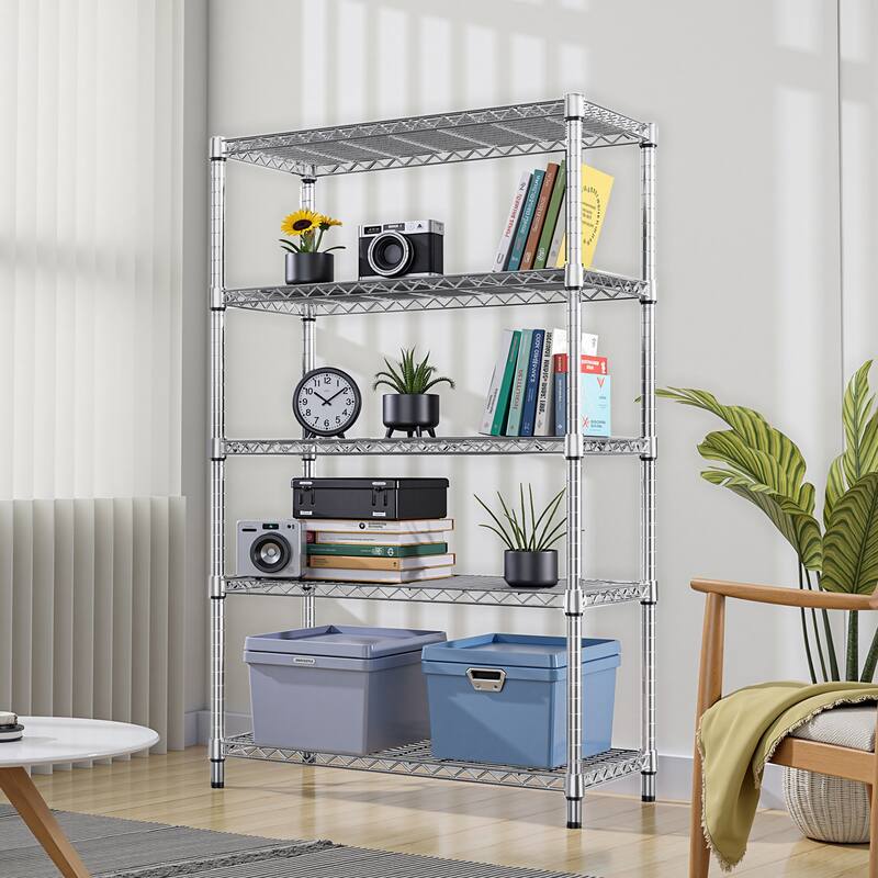 Steel Storage Shelving 5-Tier Utility Shelving Unit Steel Organizer Wire Rack for Home,Kitchen,Office,Garage, 1750 LBS Capacity