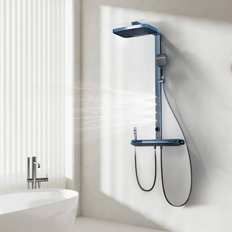 Exposed Tub and Shower Faucet with Hand Shower Brass Thermostatic Brass Wall Mount Complete Shower System with Waist Massage