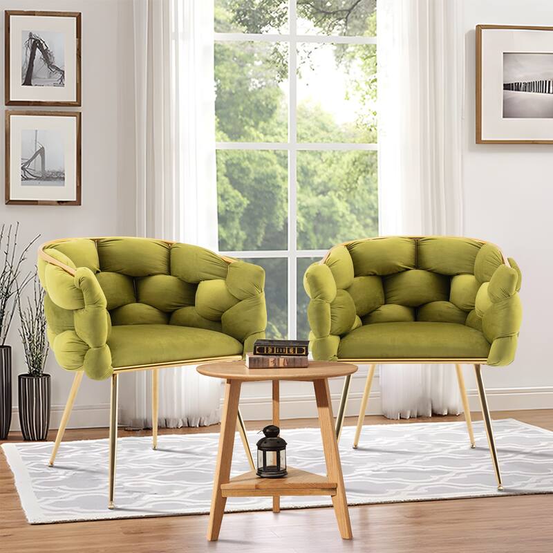 Modern Velvet Dining Chair with Metal Legs - Set of 2 - Green