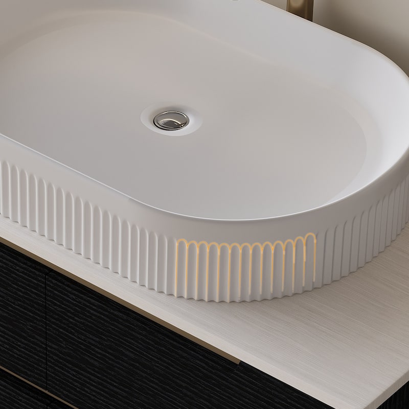 36 inch Bathroom Vanity, Freestanding or Wall Mounted with Ceramic Integrated Sink & Soft-Close Drawers