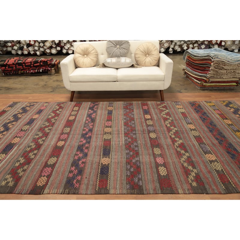 Hand Woven Oriental 100% Wool Carpet Southwestern Tribal Multi-Colored Kilim Area Rug - 11' 5'' X 6' 6''