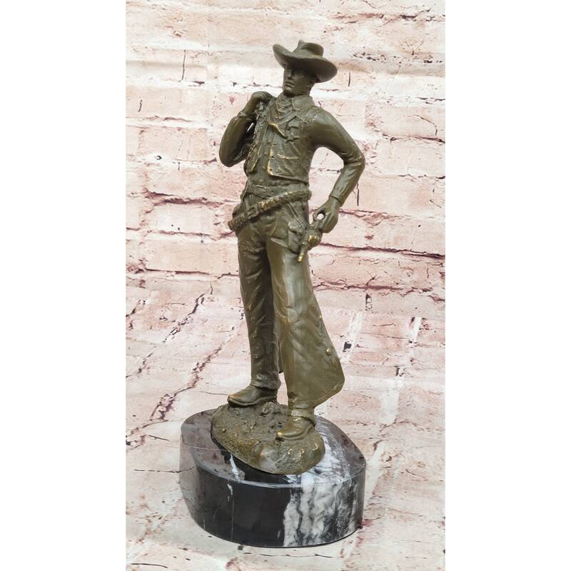 Standing Cowboy Bronze Sculpture - Wild West Western Gunslinger Art