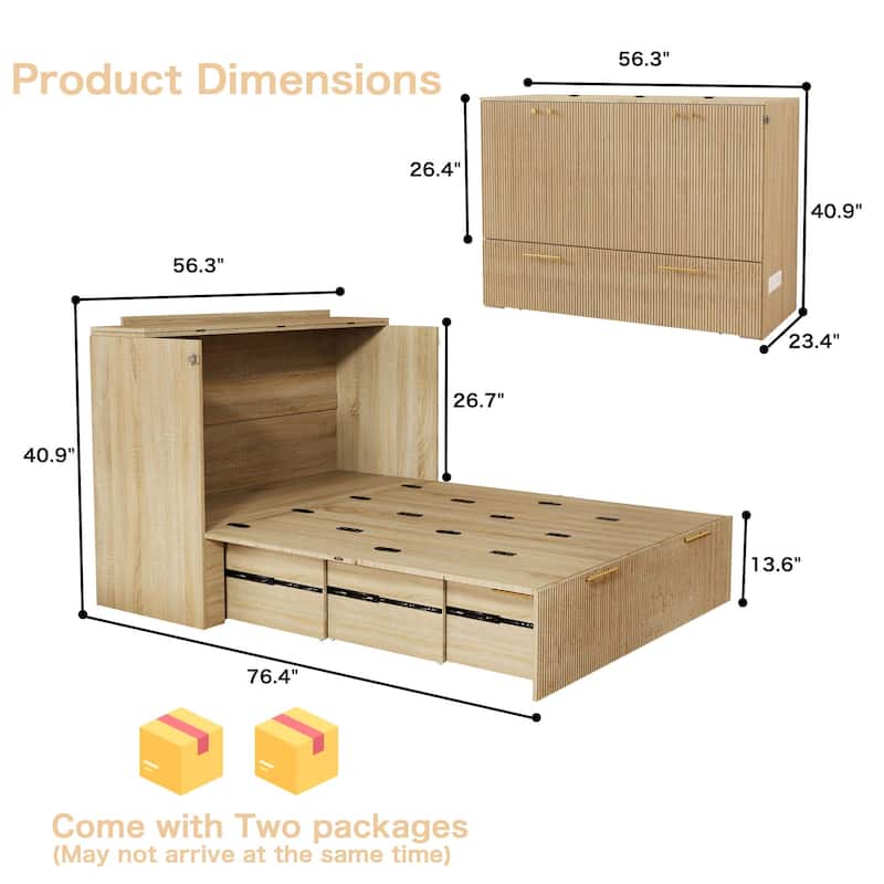 Full Size Murphy Bed with USB Port and a Large Drawer