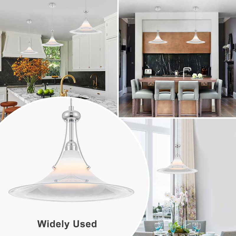 Chrome Trumpet Clear Glass Pendant Light Modern Hanging Fixture - Dia.15.55-in