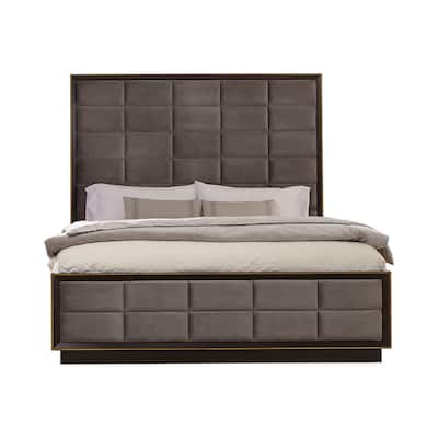 Upholstered Bed in Smoked Peppercorn And Grey