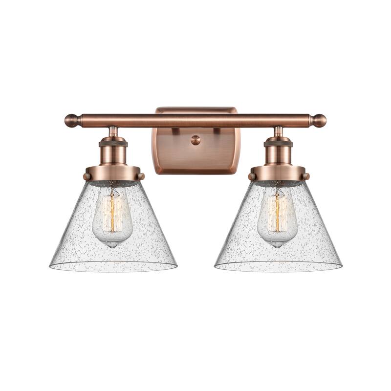 Innovations Lighting Ballston Urban Cone - 2 Light 18" Bath Vanity Light - Antique Copper/Seedy