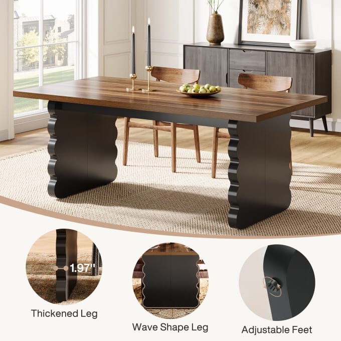 63-Inch Modern Dining Table, Large Wooden Kitchen Table for 4-6